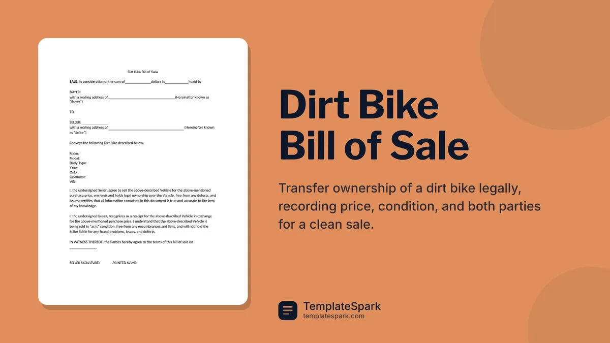 Dirt Bike Bill of Sale Dirt Bike Bill of Sale