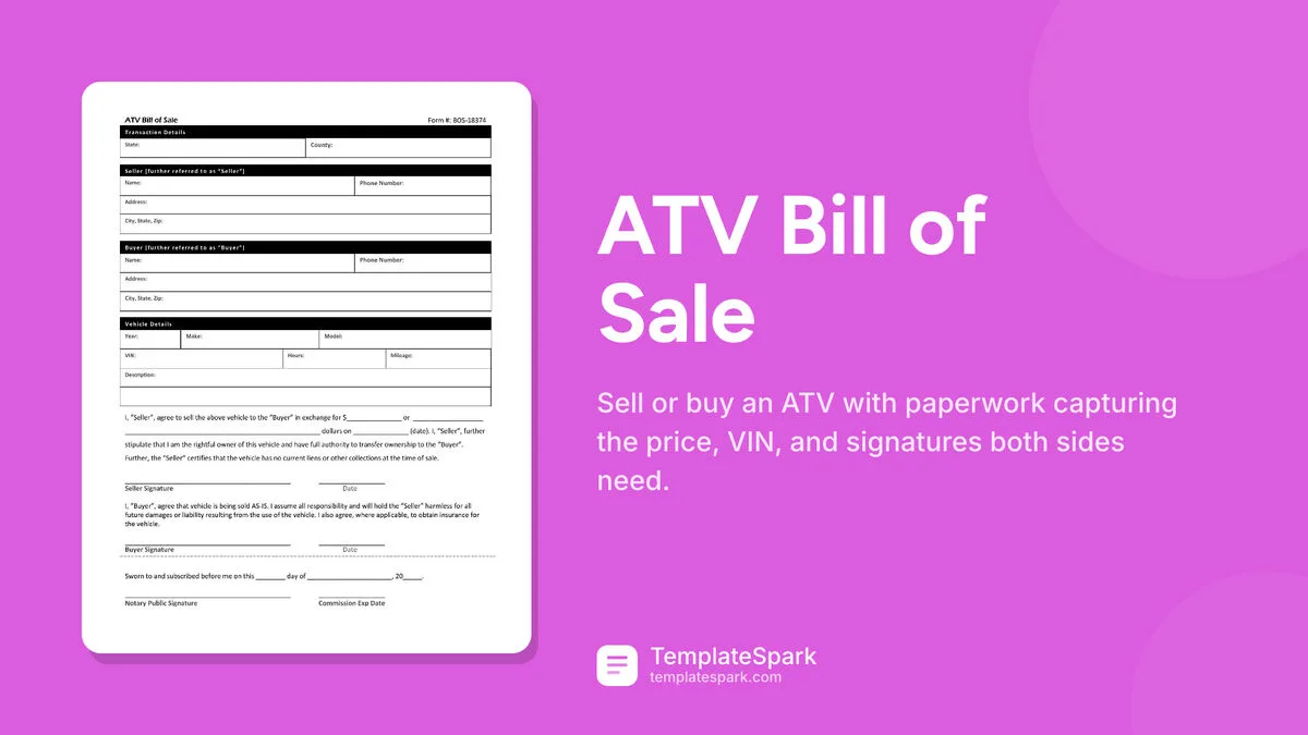 ATV Bill of Sale ATV Bill of Sale