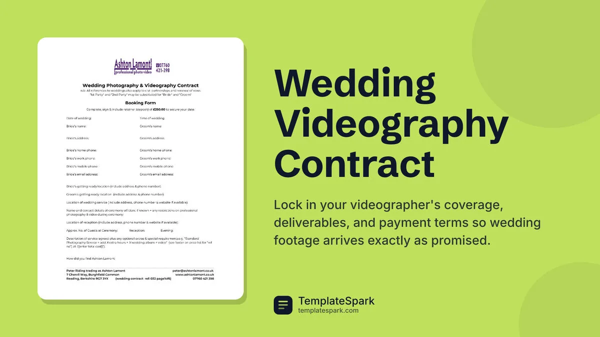 Wedding Videography Contract Wedding Videography Contract