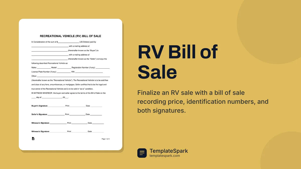RV Bill of Sale RV Bill of Sale