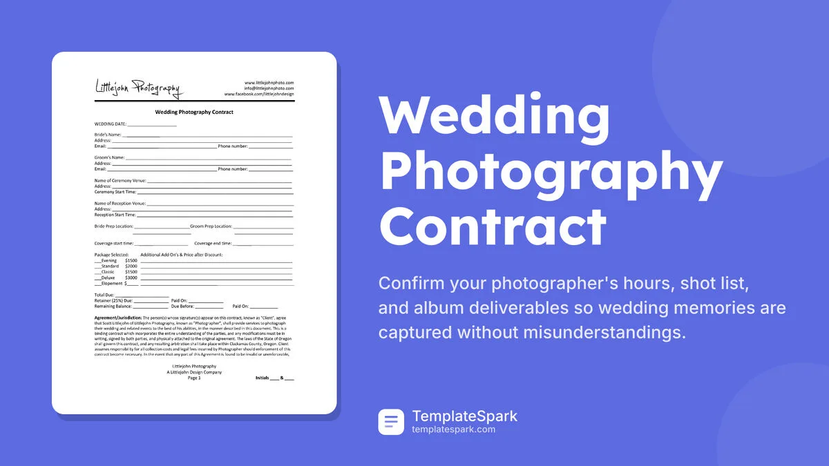 Wedding Photography Contract Wedding Photography Contract
