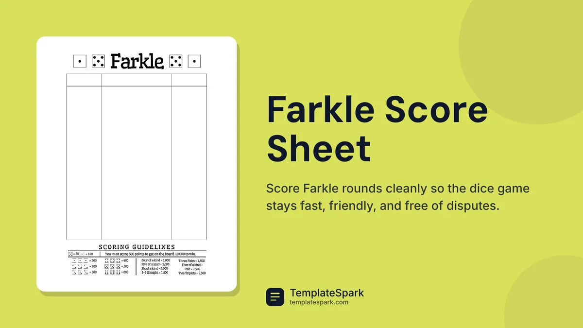 Farkle Score Sheet