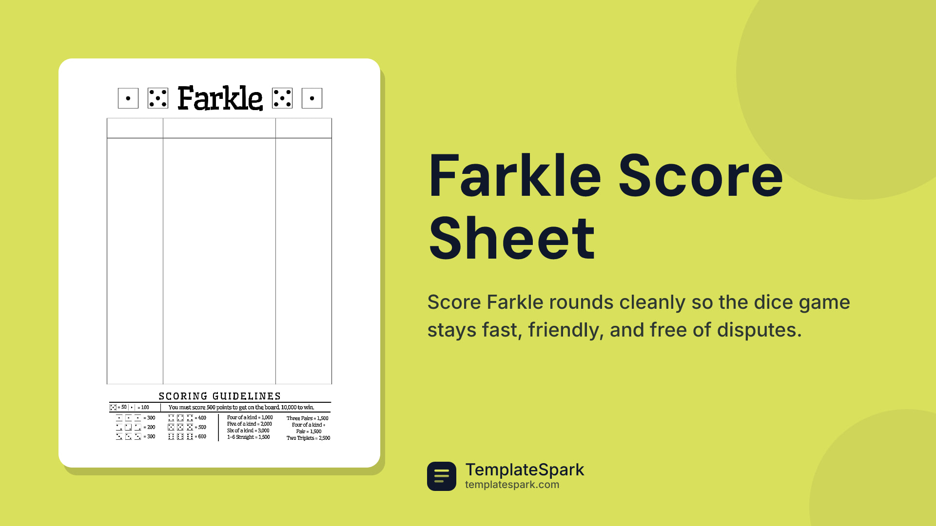Farkle Score Sheet