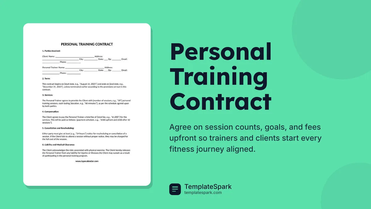 Personal Training Contract Personal Training Contract