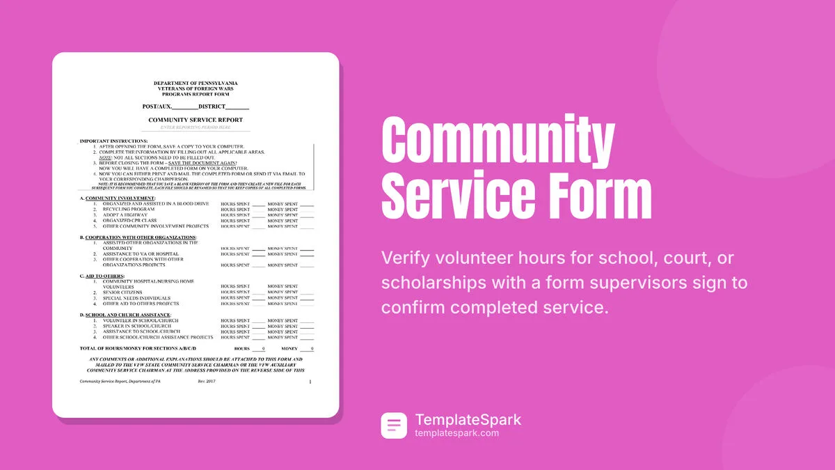 Community Service Form Community Service Form