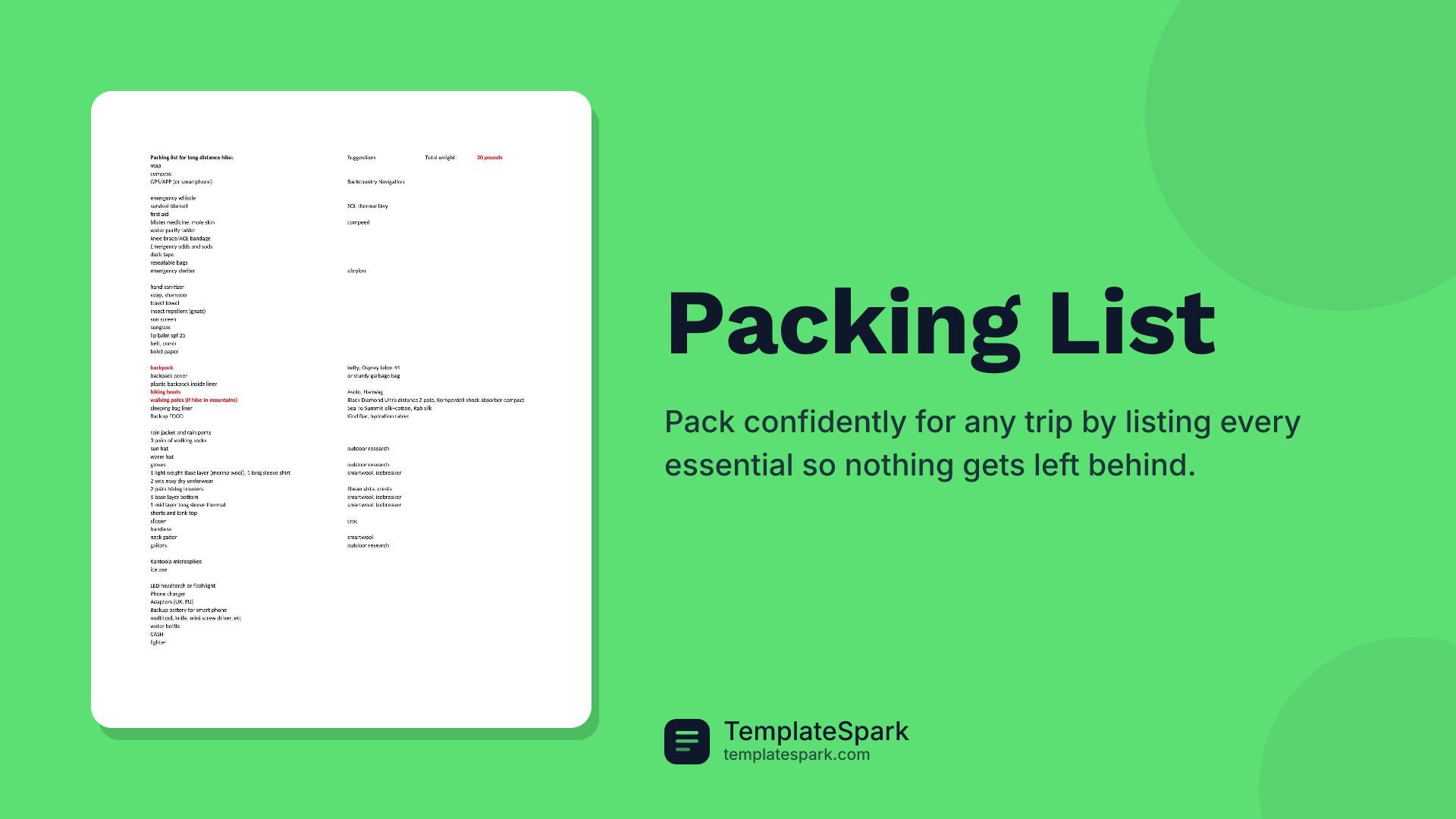 Packing List