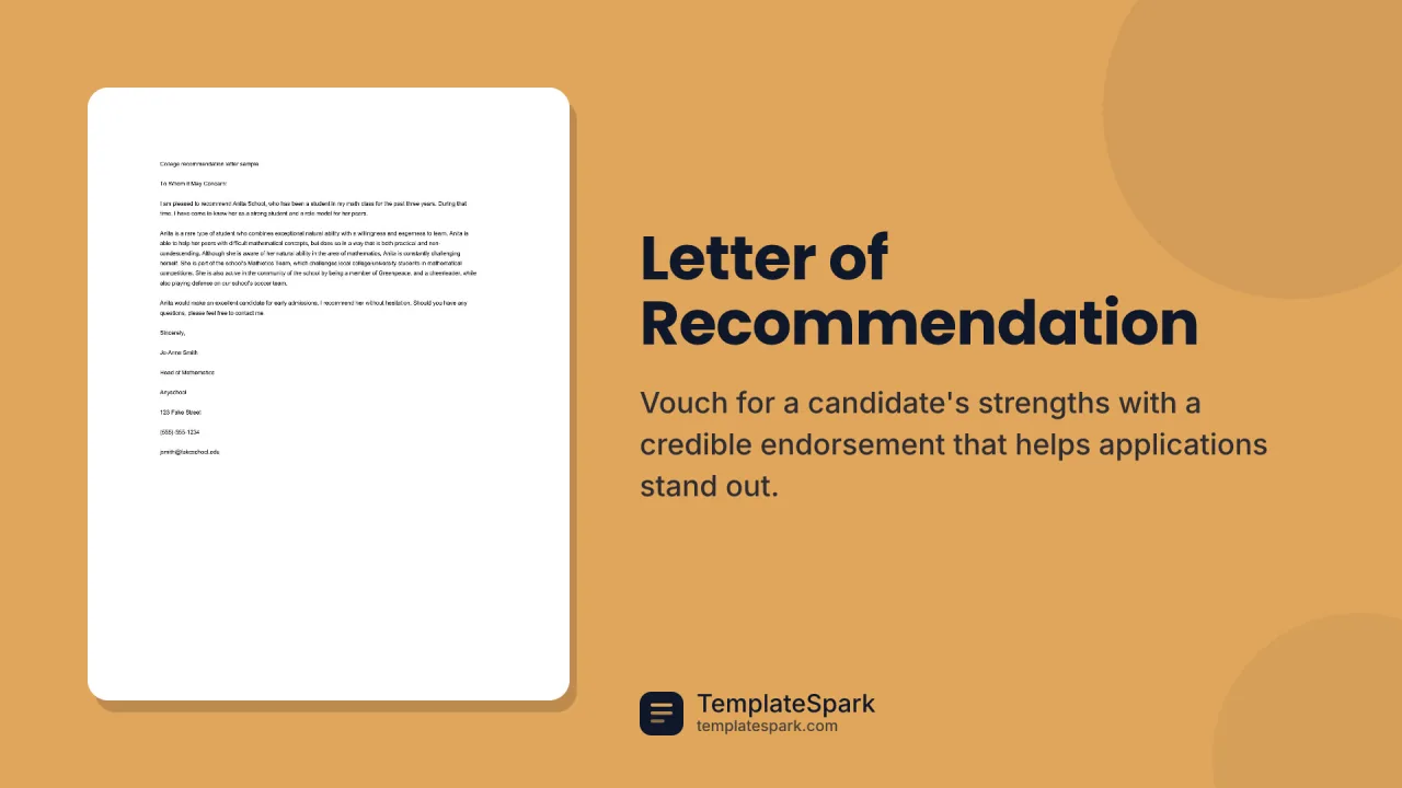 Letter of Recommendation Letter of Recommendation