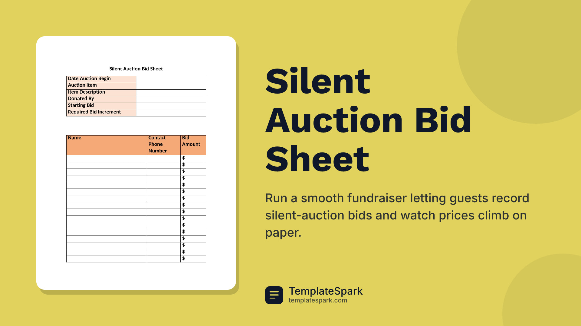 Silent Auction Bid Sheet