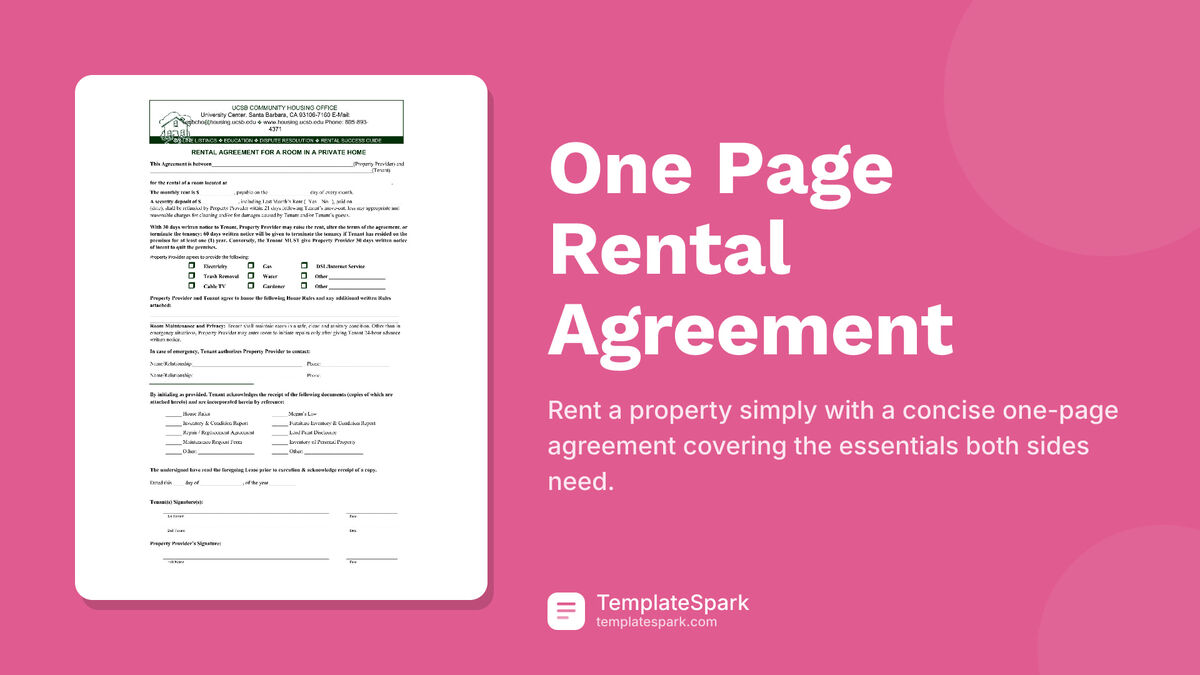 One Page Rental Agreement preview