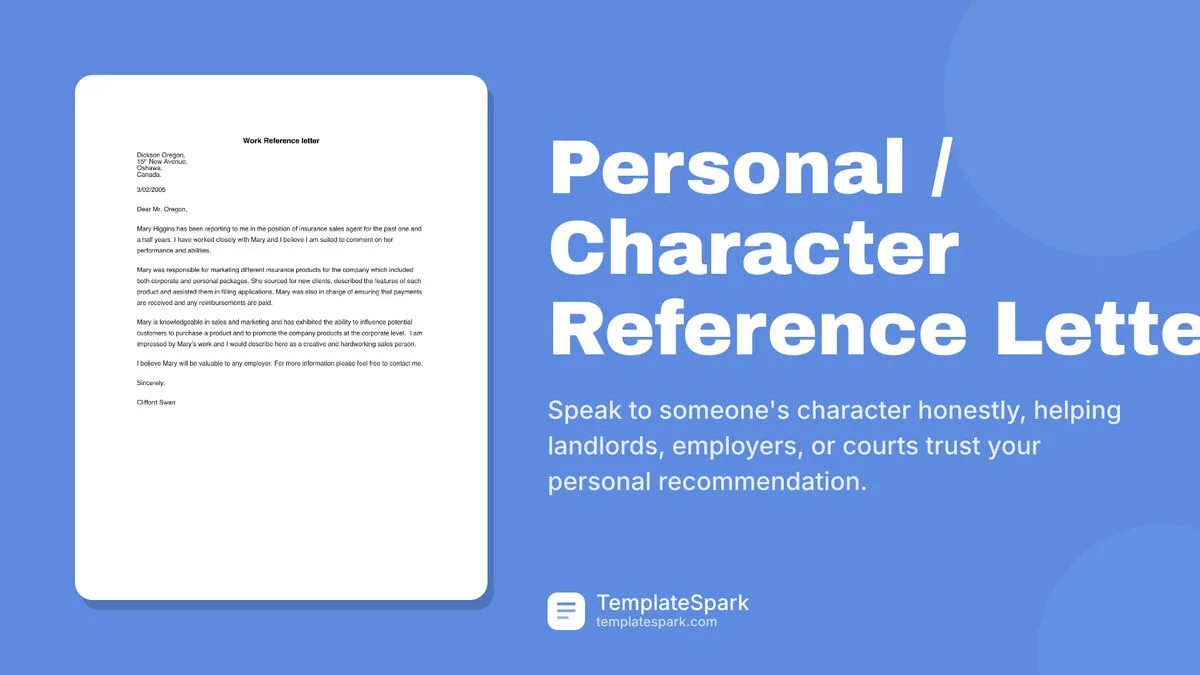 Personal / Character Reference Letter Personal / Character Reference Letter