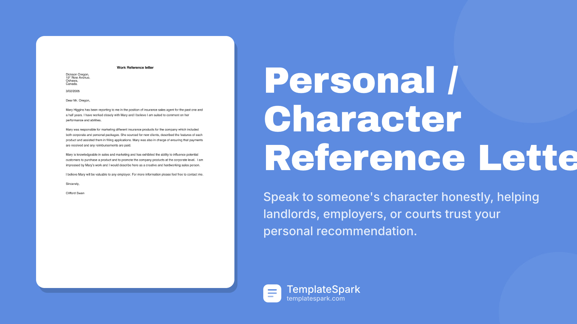 Personal / Character Reference Letter