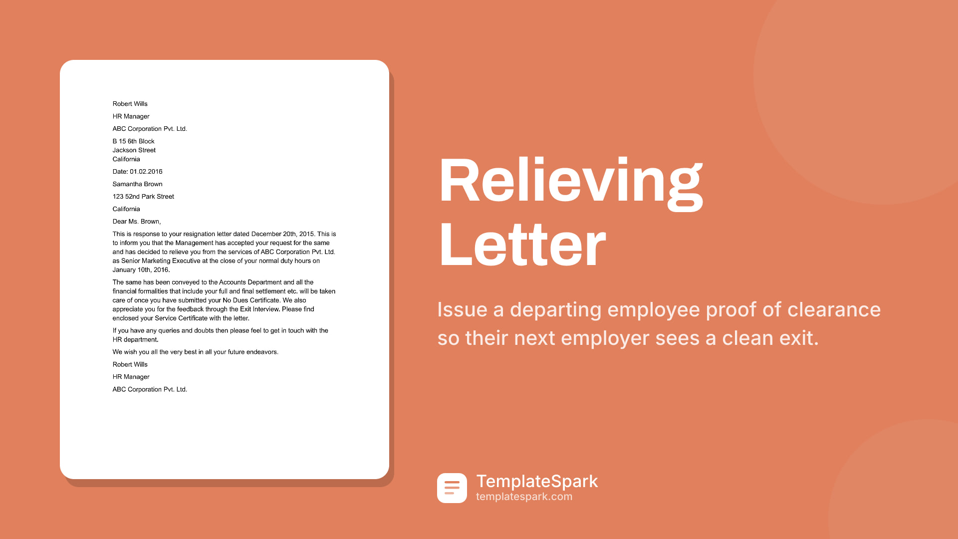 Relieving Letter