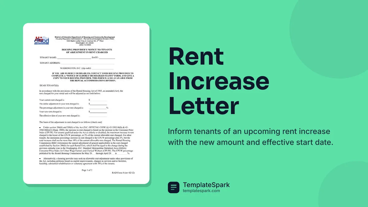 Rent Increase Letter Rent Increase Letter