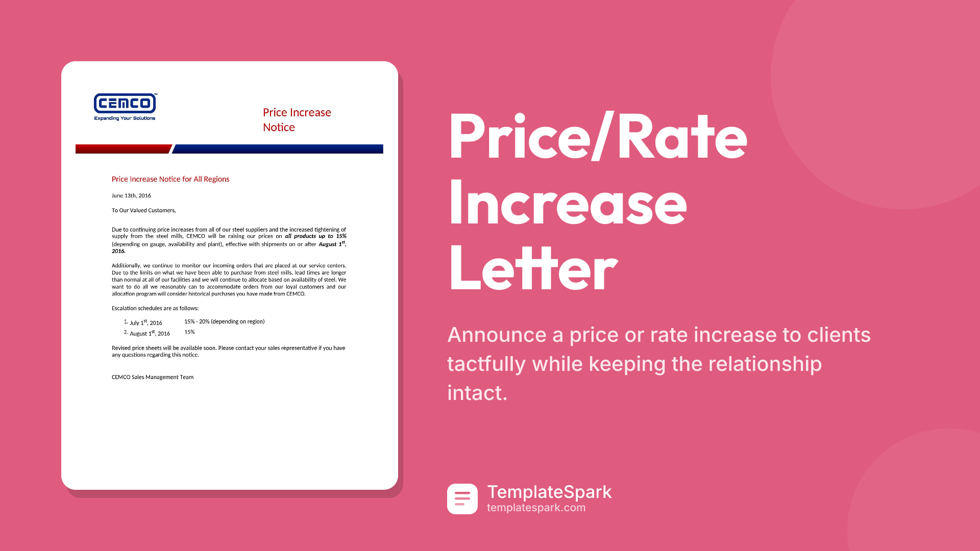 Price/Rate Increase Letter