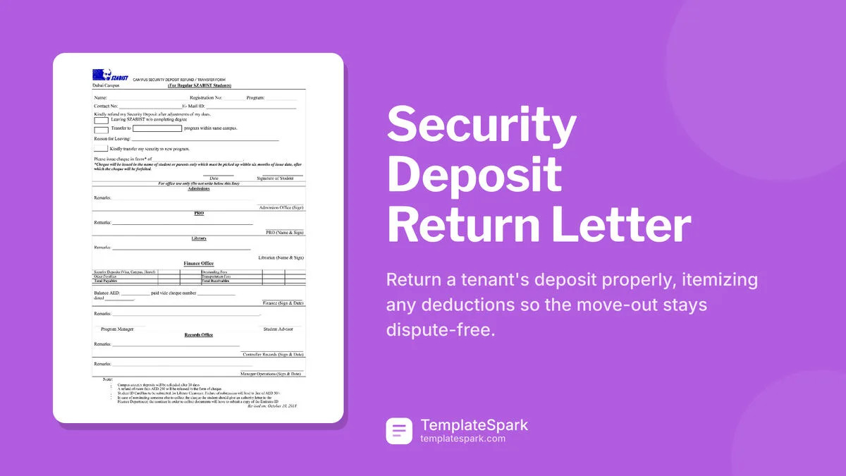 Security Deposit Return Letter Security Deposit Return Letter