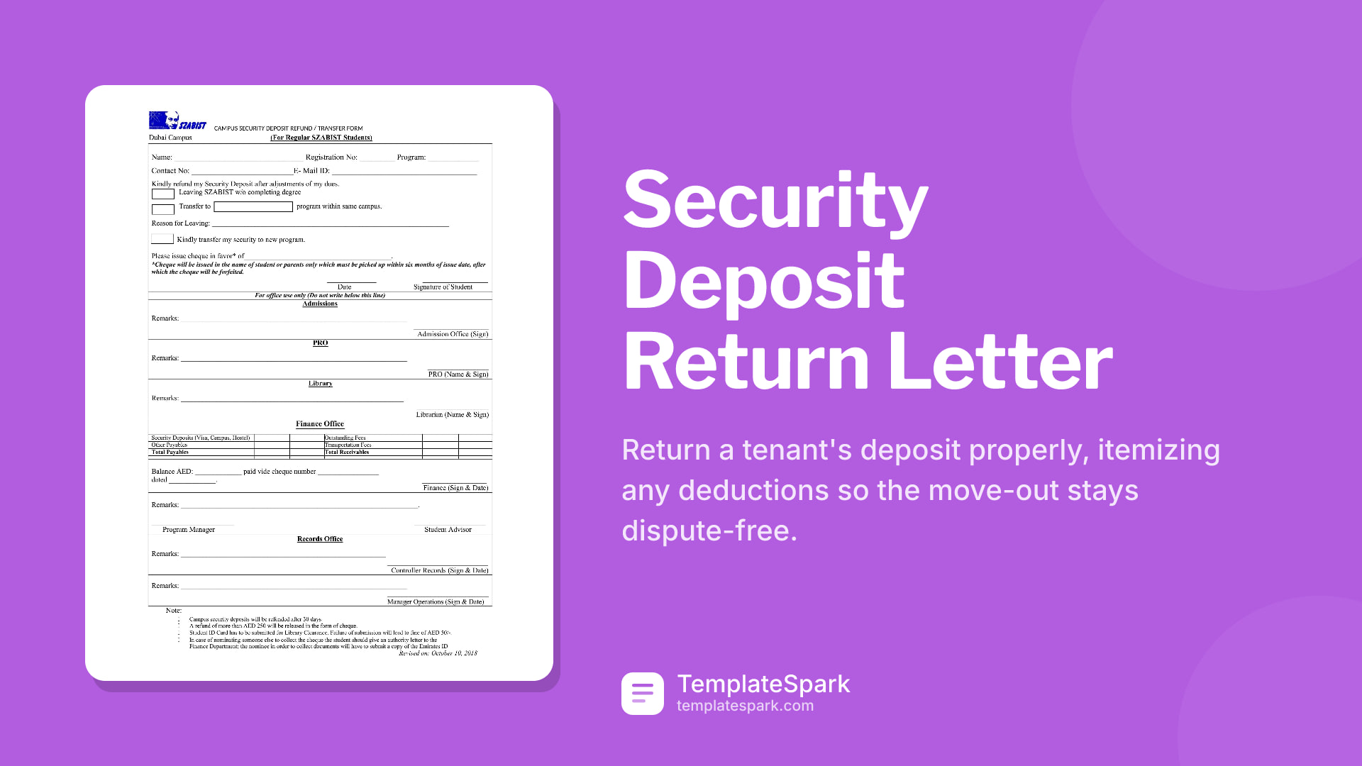 Security Deposit Return Letter