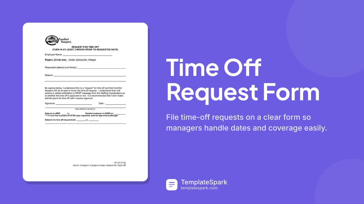 Time Off Request Form Time Off Request Form