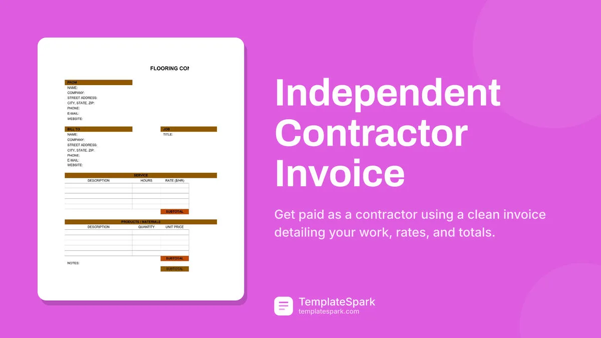 Independent Contractor Invoice Independent Contractor Invoice