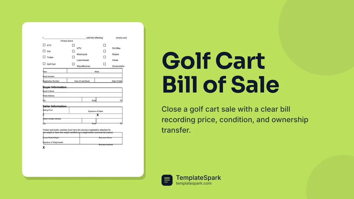 Golf Cart Bill of Sale Golf Cart Bill of Sale