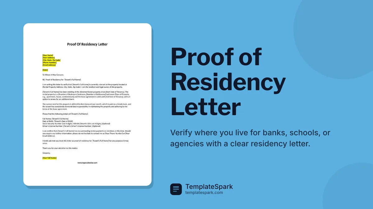 Proof of Residency Letter Proof of Residency Letter