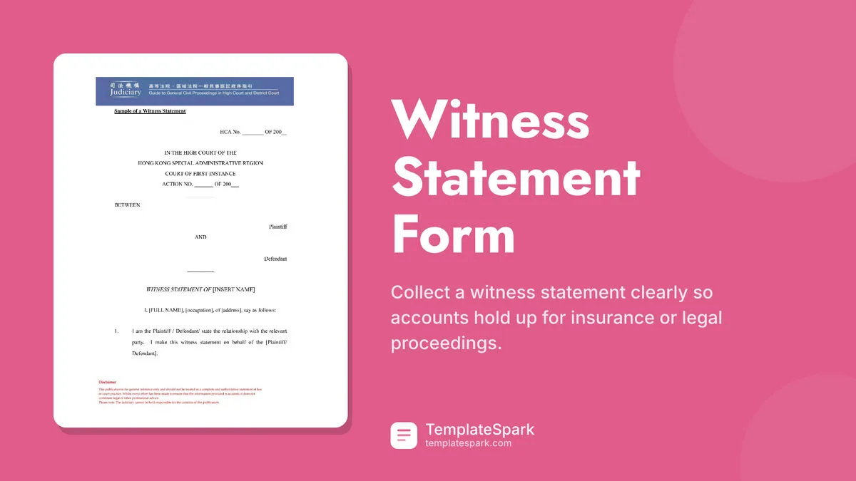 Witness Statement Form Witness Statement Form