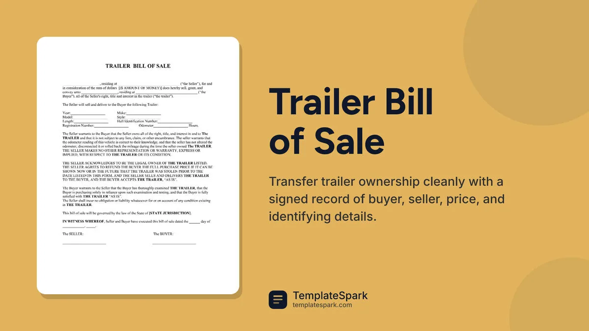 Trailer Bill of Sale Trailer Bill of Sale