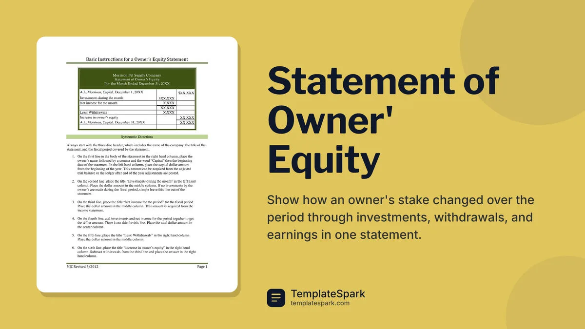 Statement of Owner' Equity Statement of Owner' Equity
