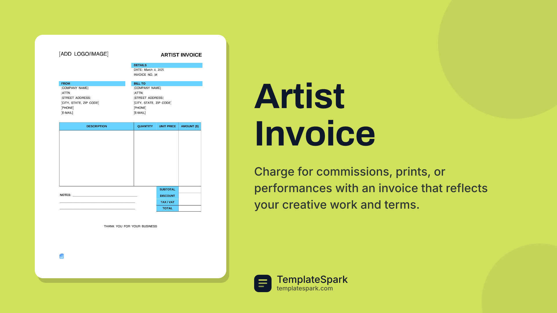Artist Invoice preview