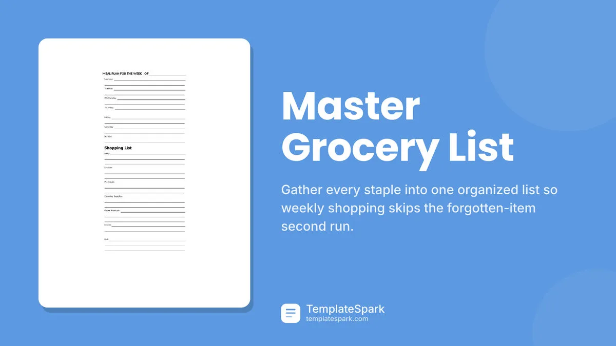Master Grocery List Master Grocery List