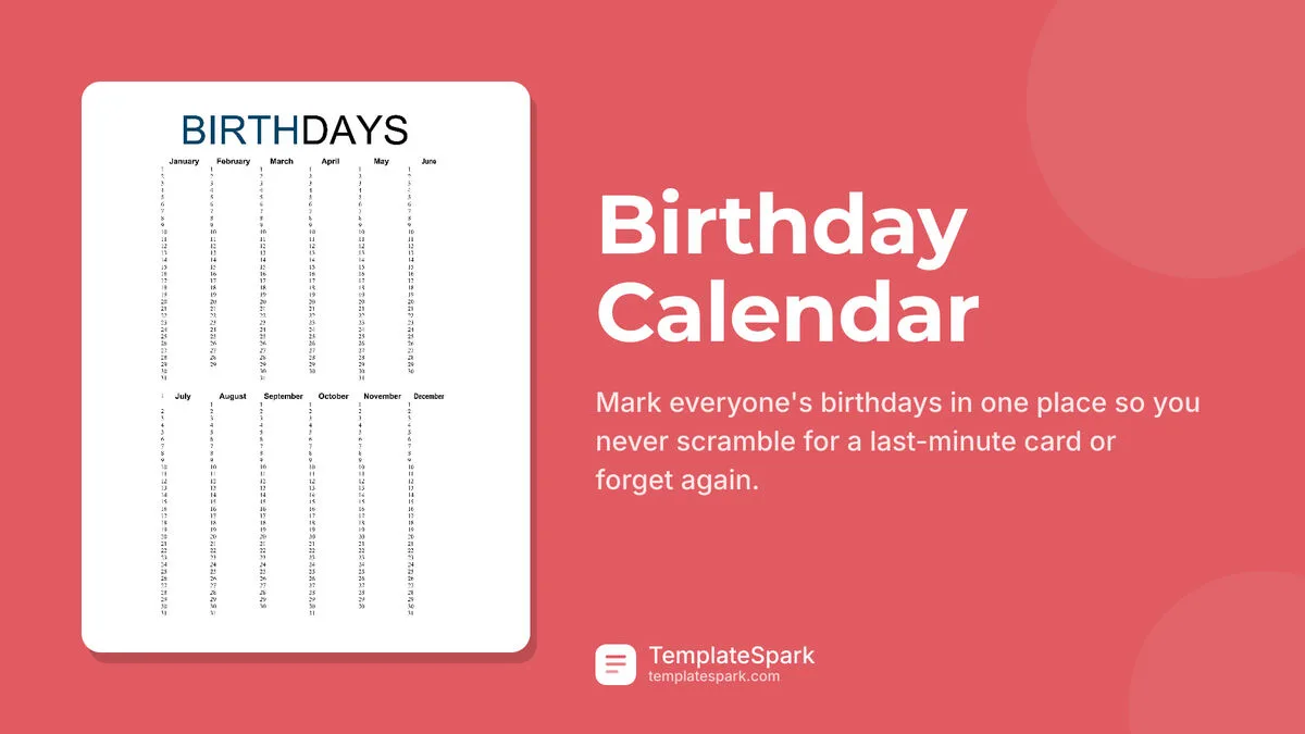 Birthday Calendar Birthday Calendar