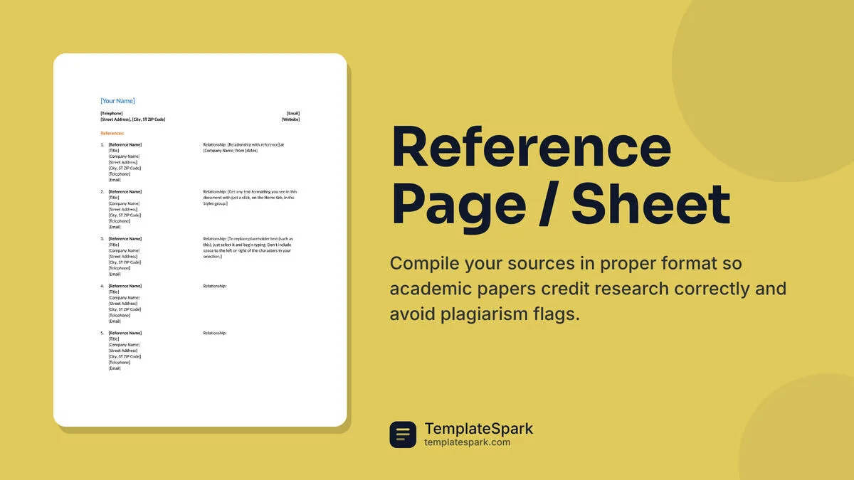 Reference Page / Sheet Reference Page / Sheet