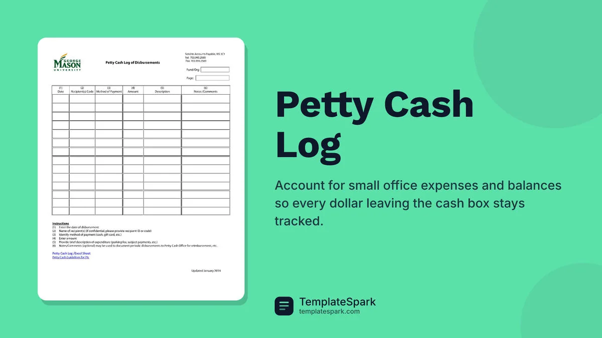 Petty Cash Log Petty Cash Log