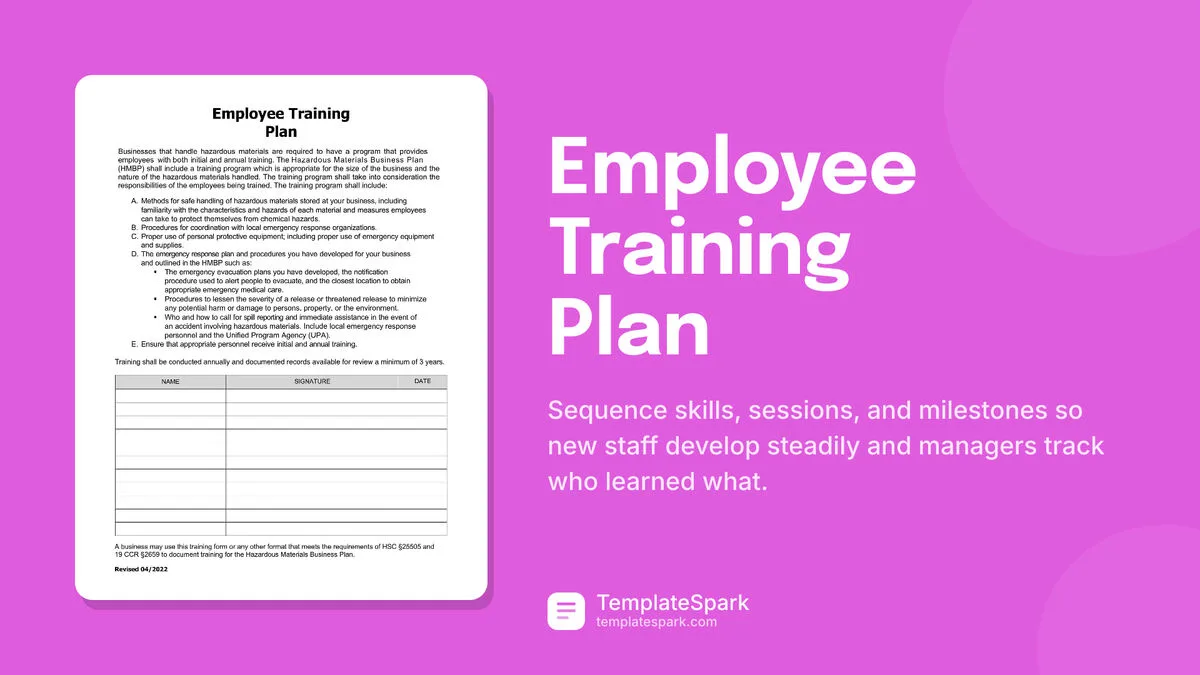 Employee Training Plan Employee Training Plan
