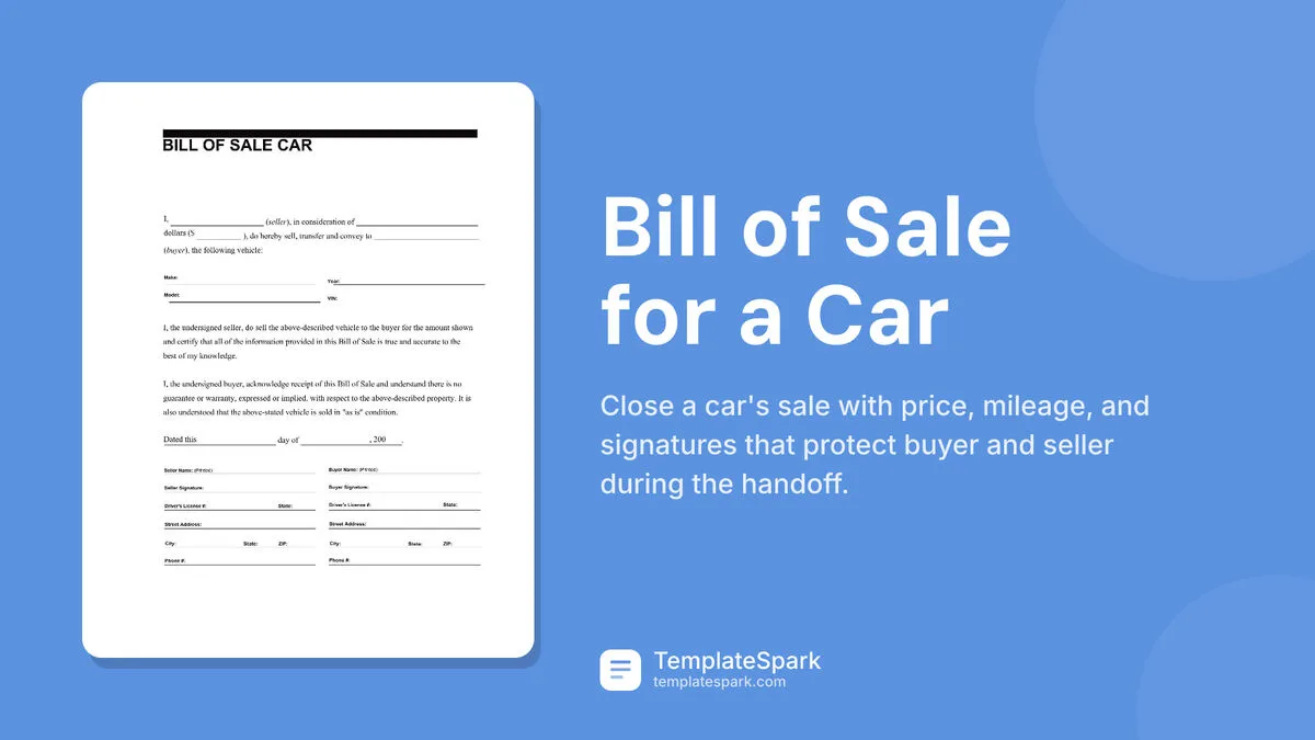 Bill of Sale for a Car Bill of Sale for a Car