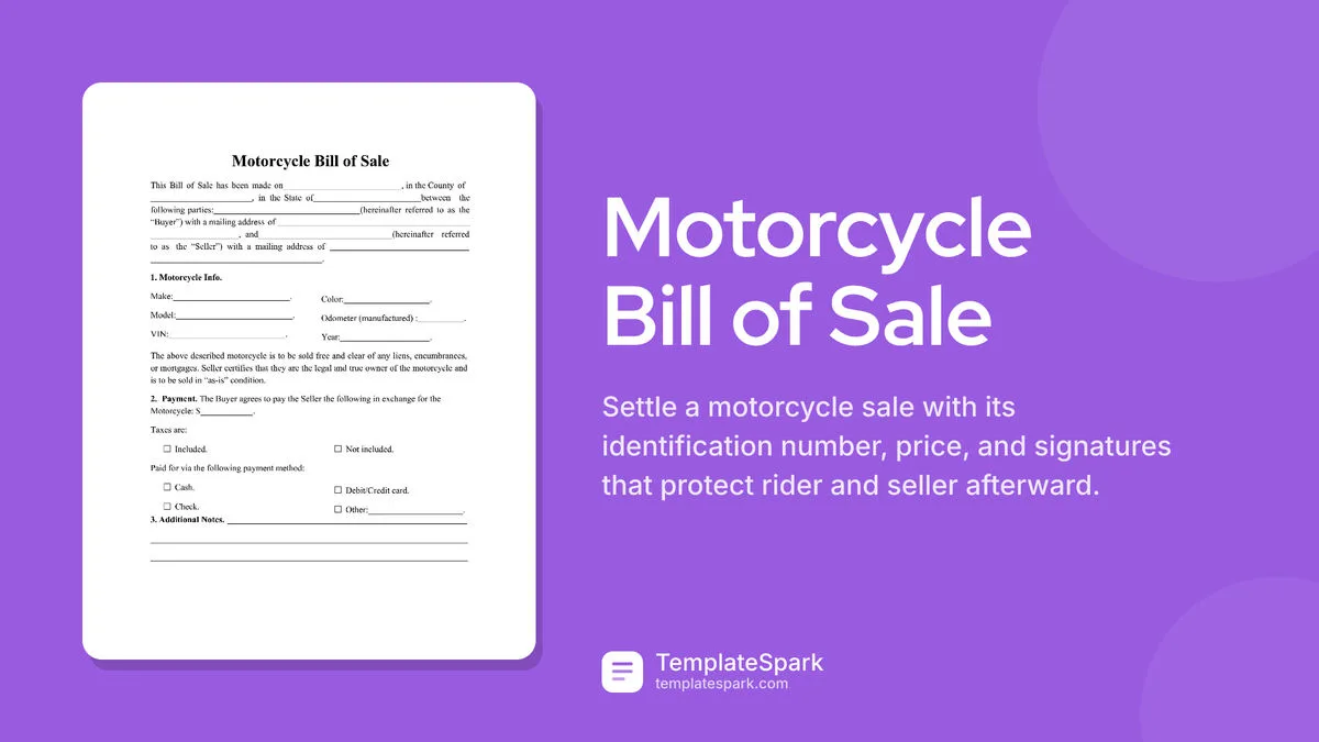 Motorcycle Bill of Sale Motorcycle Bill of Sale