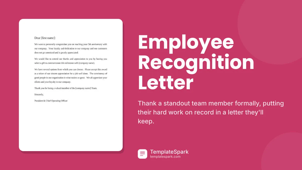 Employee Recognition Letter Employee Recognition Letter