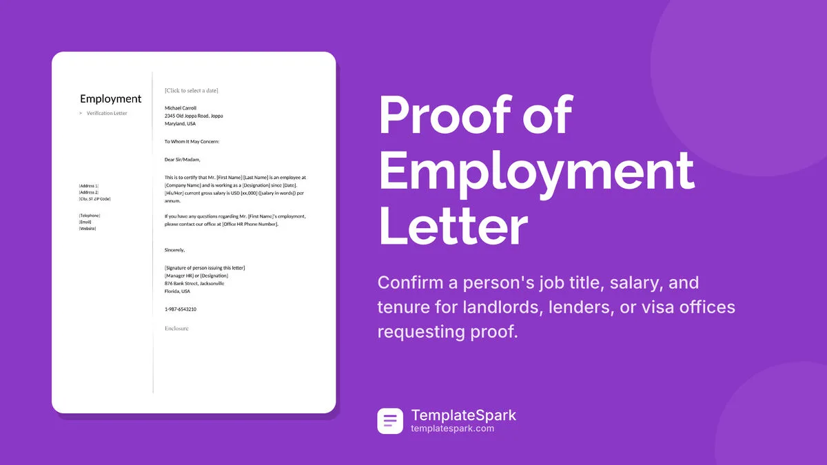 Proof of Employment Letter Proof of Employment Letter