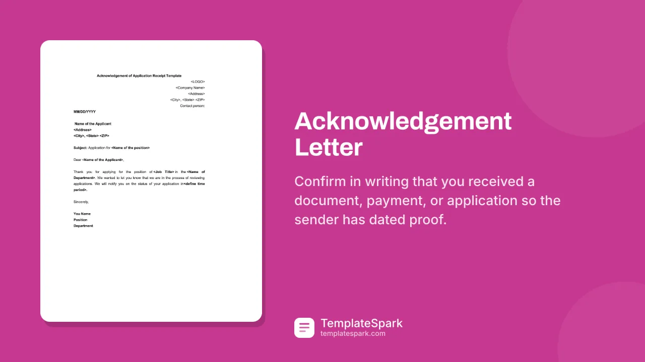 Acknowledgement Letter Acknowledgement Letter