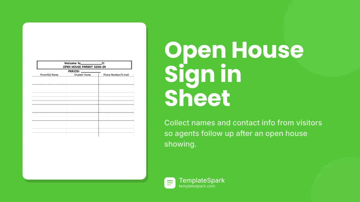 Open House Sign in Sheet Open House Sign in Sheet
