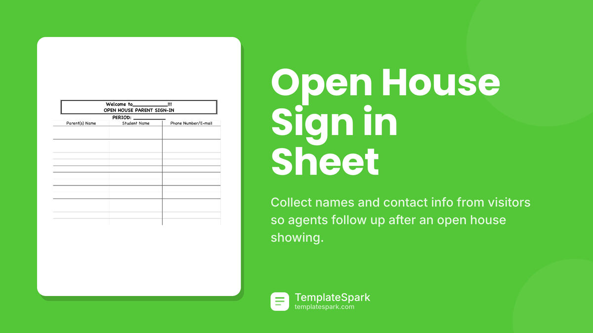 Open House Sign in Sheet