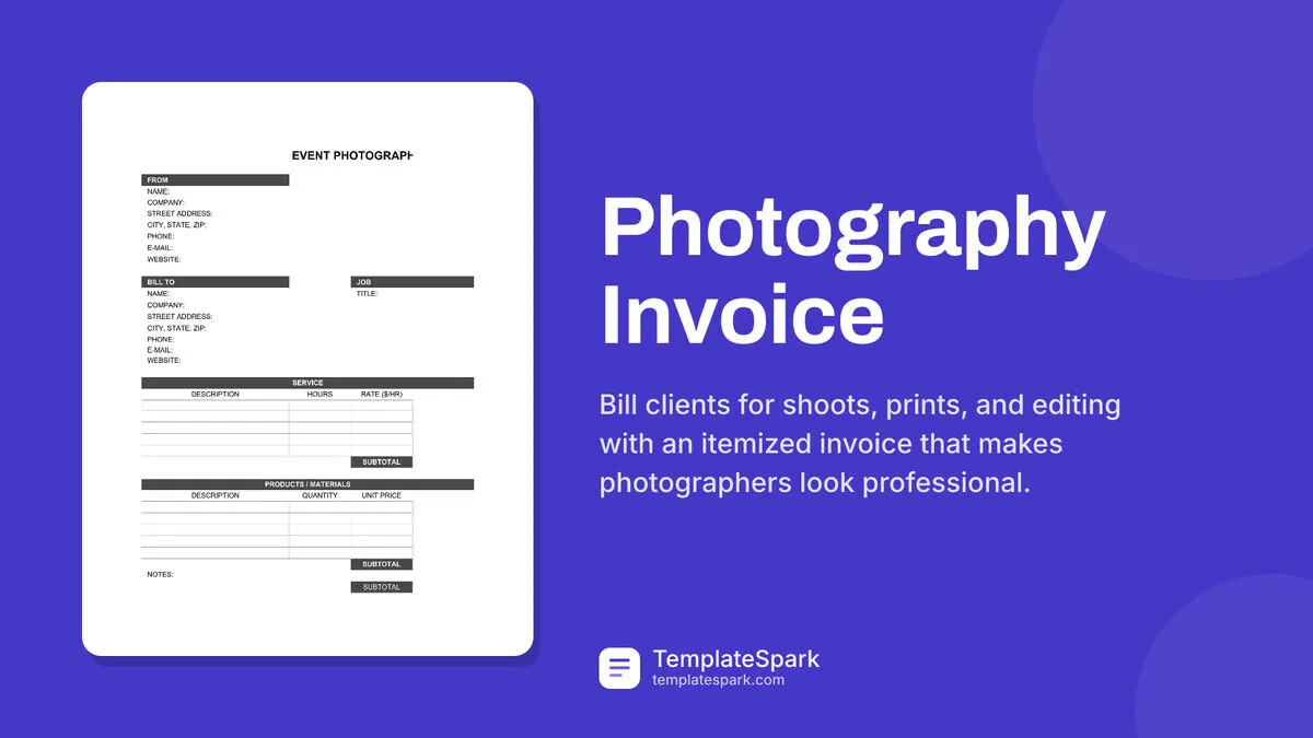 Photography Invoice Photography Invoice