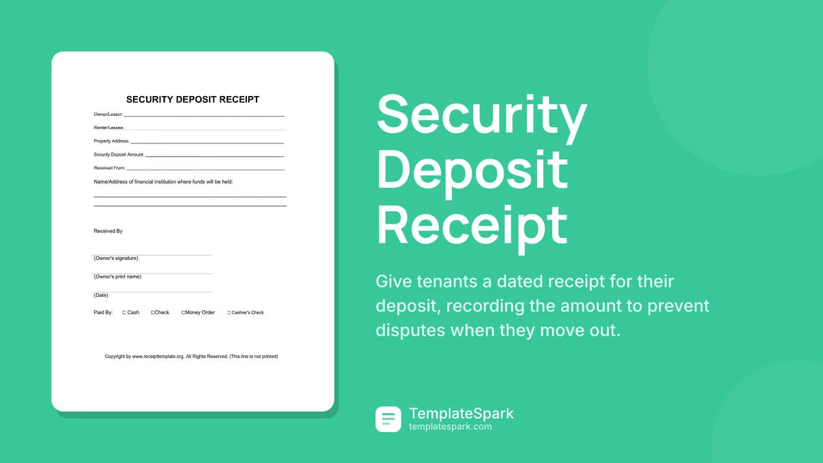 Security Deposit Receipt Security Deposit Receipt