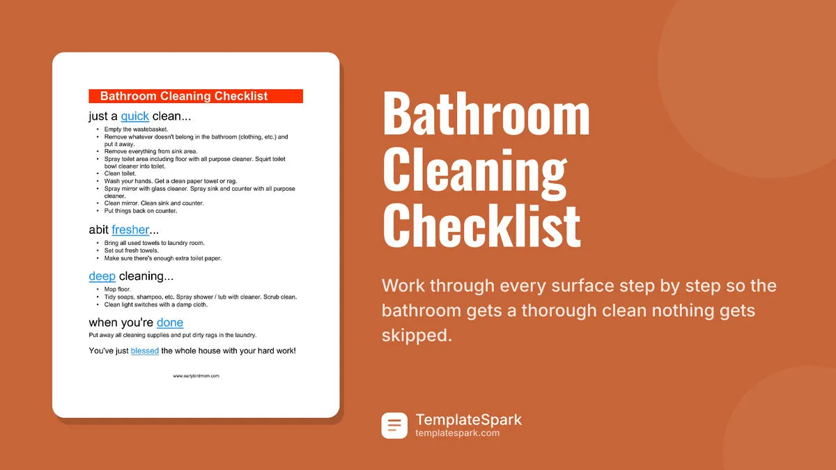 Bathroom Cleaning Checklist Bathroom Cleaning Checklist