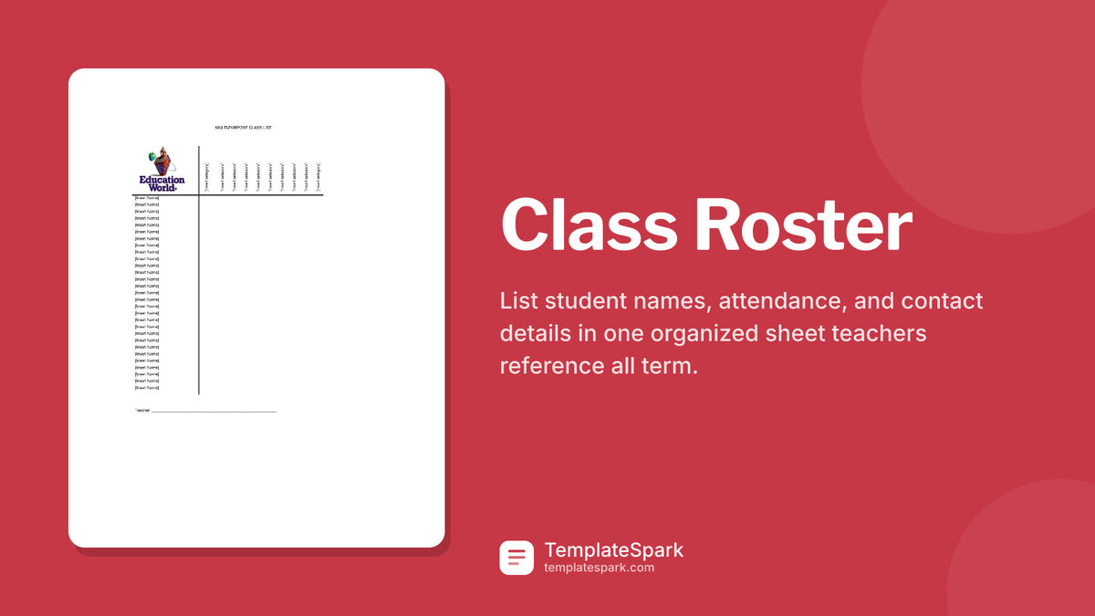 38 Free Printable Class Rosters - TemplateSpark