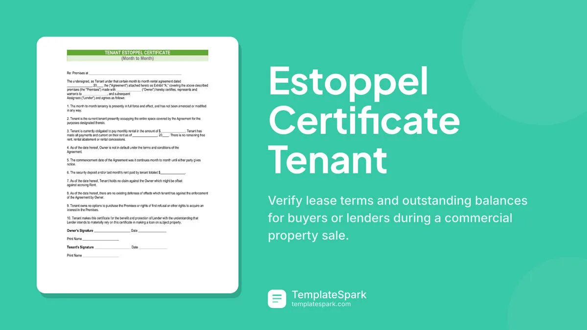 Estoppel Certificate Tenant Estoppel Certificate Tenant