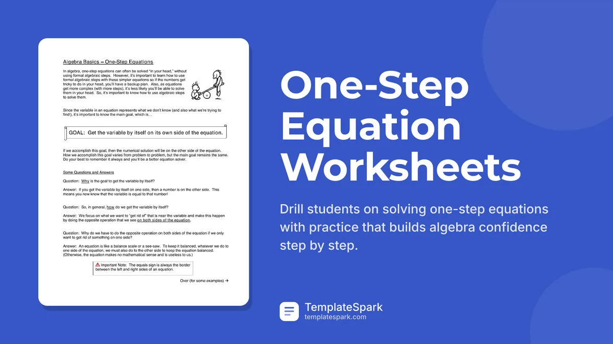 One-Step Equation Worksheets One-Step Equation Worksheets