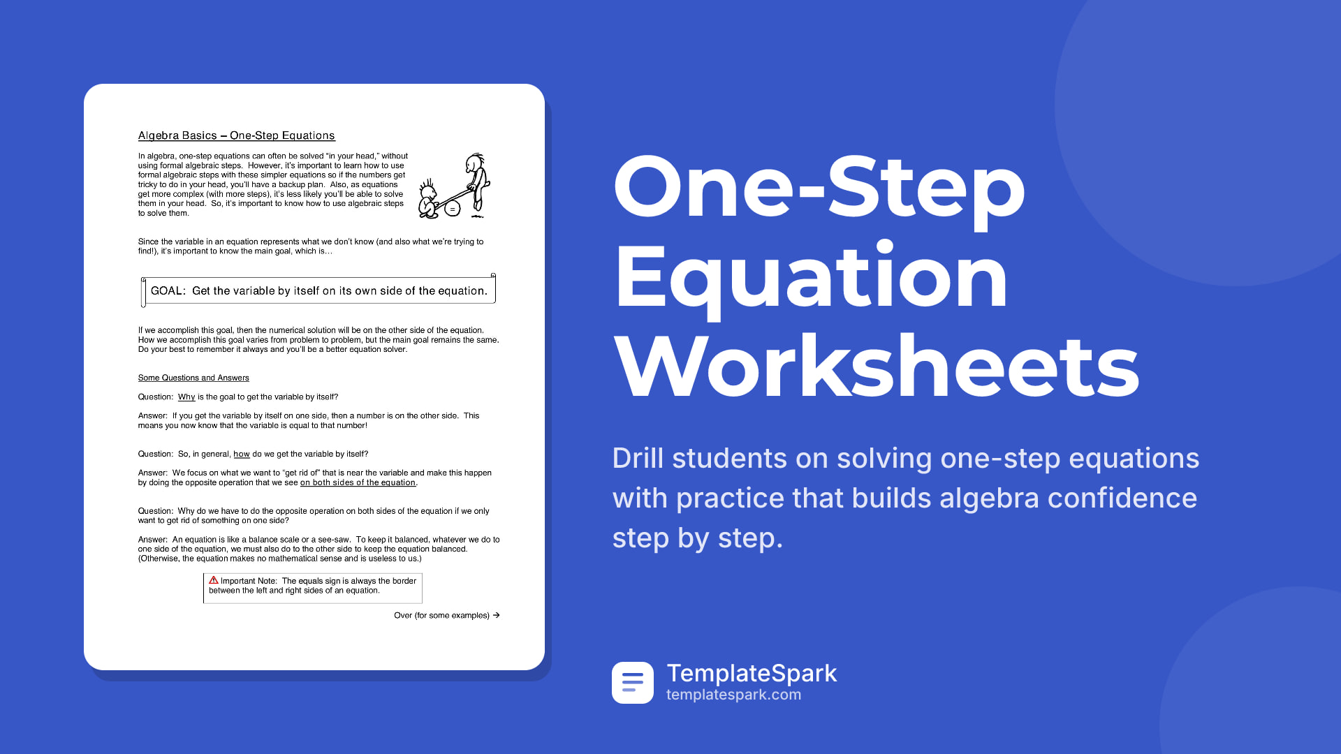 One-Step Equation Worksheets preview