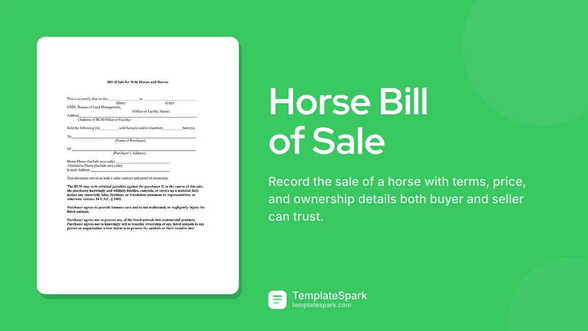 Horse Bill of Sale Horse Bill of Sale