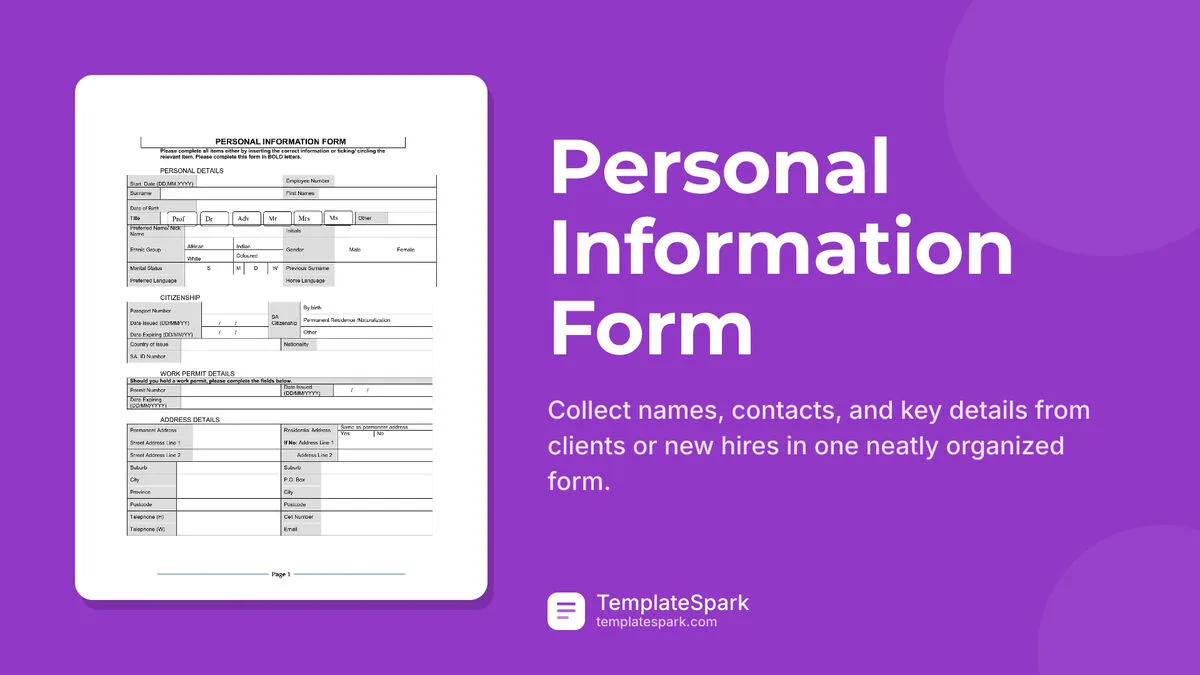 Personal Information Form Personal Information Form