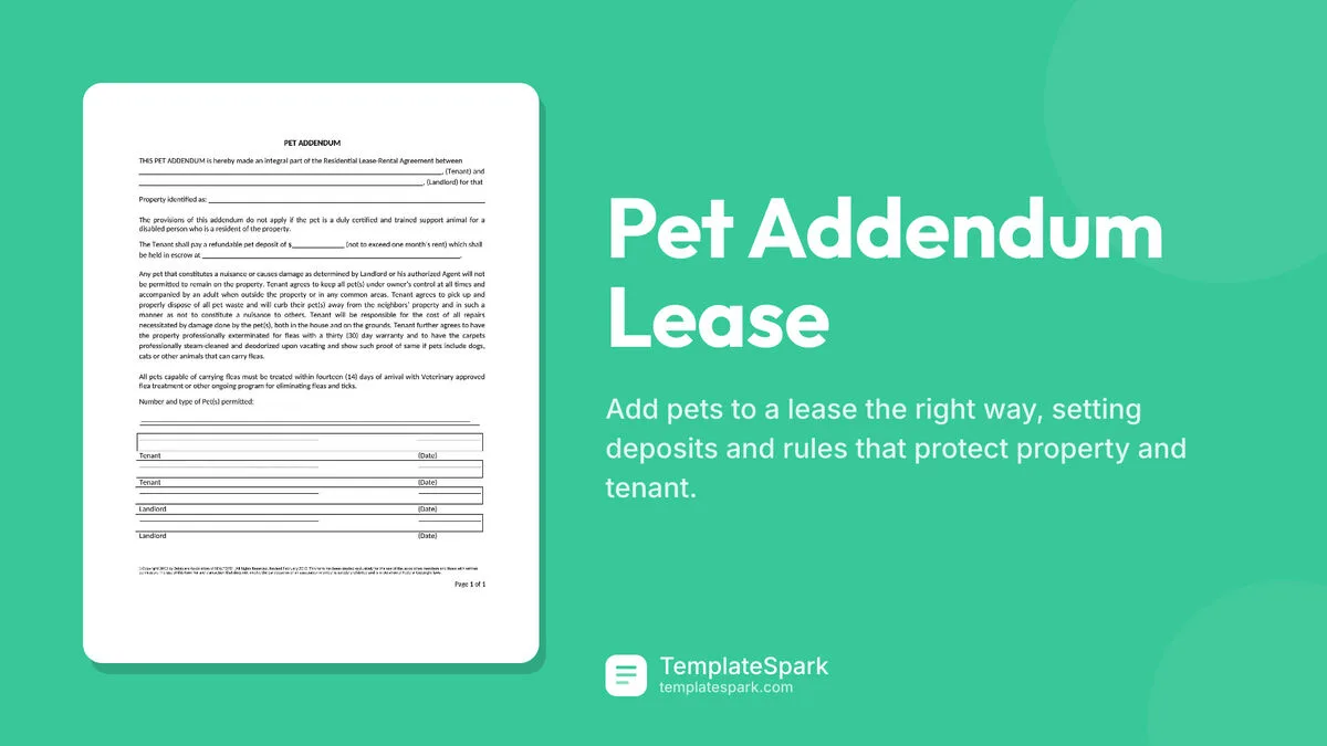 Pet Addendum Lease Pet Addendum Lease